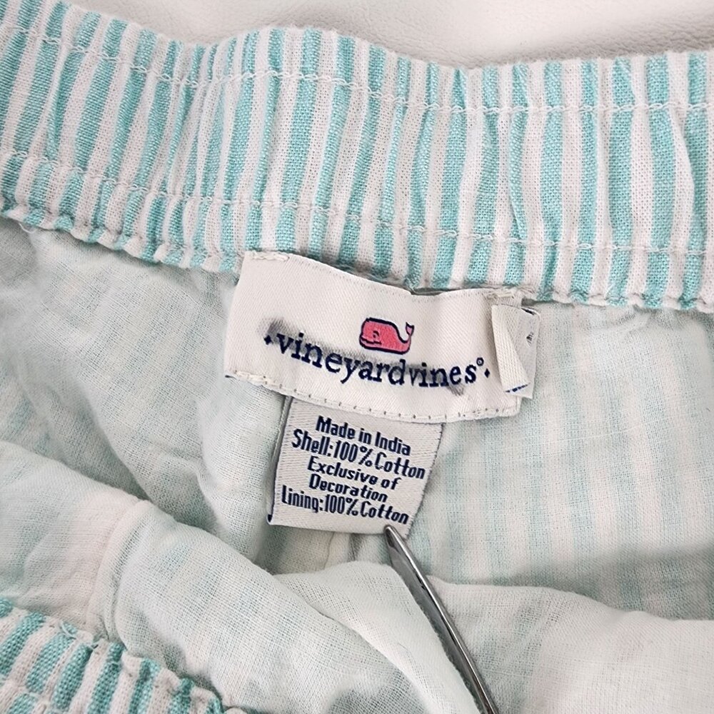 Vineyard Vines White Mint Striped Linen Shorts Embroider Pockets Pull On Small - Picture 2 of 10